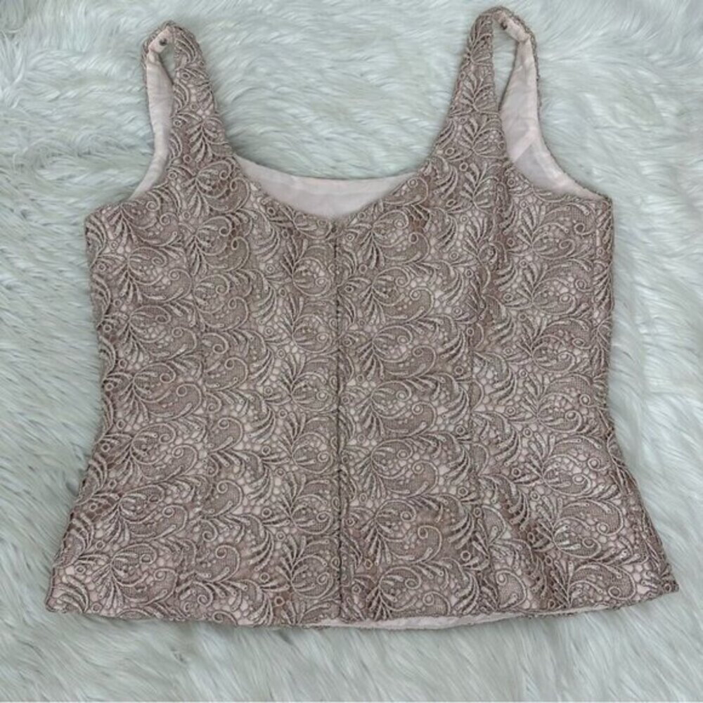 Carmen Marc Valvo Womens Lace Evening Top Square Neck‎ Mauve Pink Formal Size 10 - Picture 7 of 12